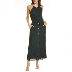 Theory Lawn Green Gathered Maxi-Midi Dress